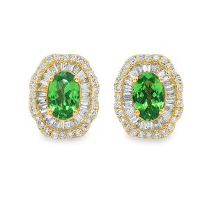 Złote kolczyki z diamentami 0.47ct i tsavorytami 0.83ct